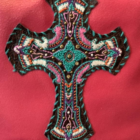 Delila Leather Pink Embroidered Messenger bag tote Montana West western - Picture 16 of 16